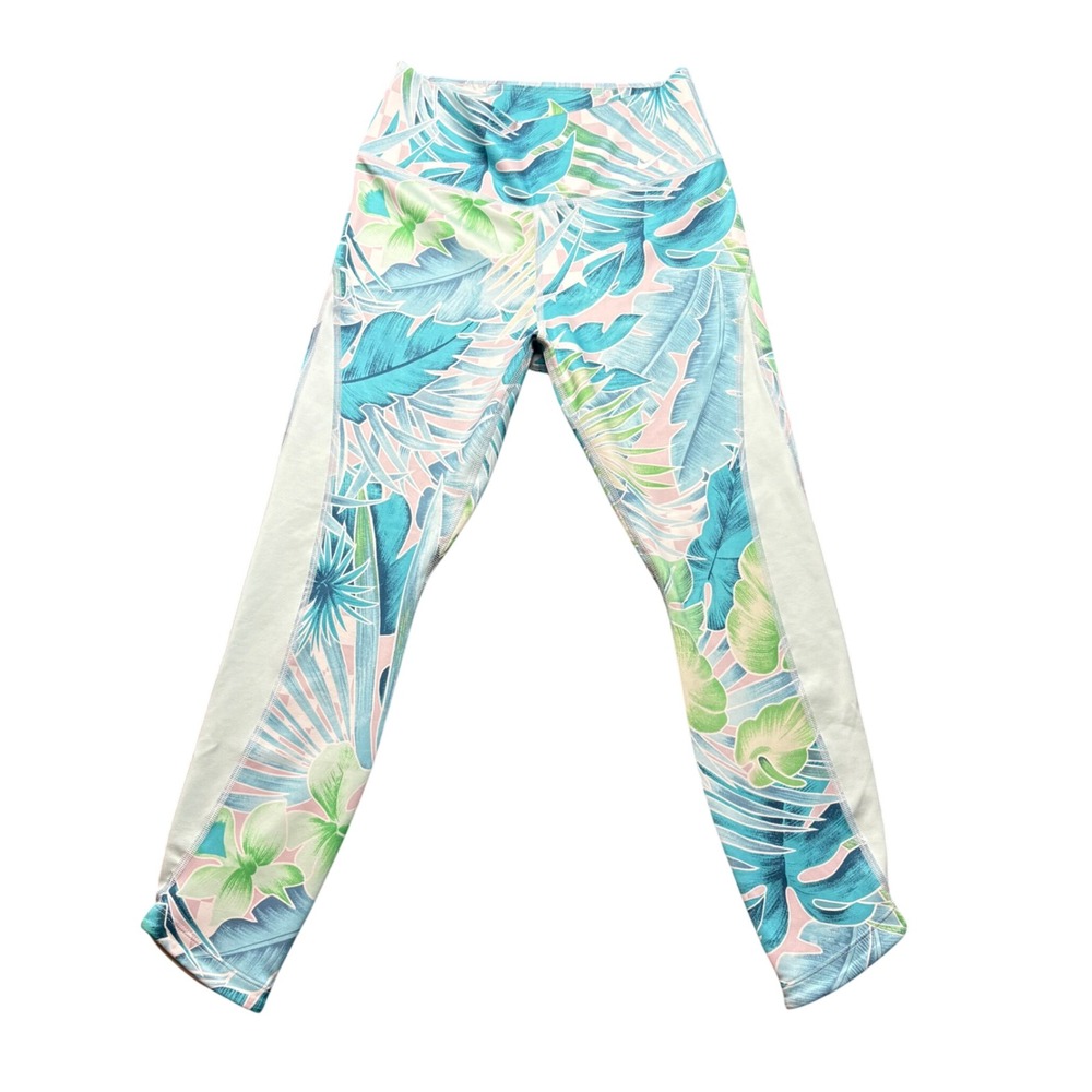 Nike Dri-FIT Leggings Womens S Blue Tropical Floral Palm CD9729-496 7/8 Crop